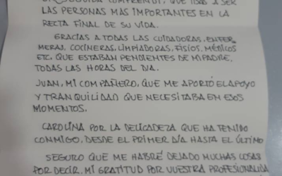 Emotiva carta del hijo de uno de nuestros residentes de Residencia Torres de Serranos